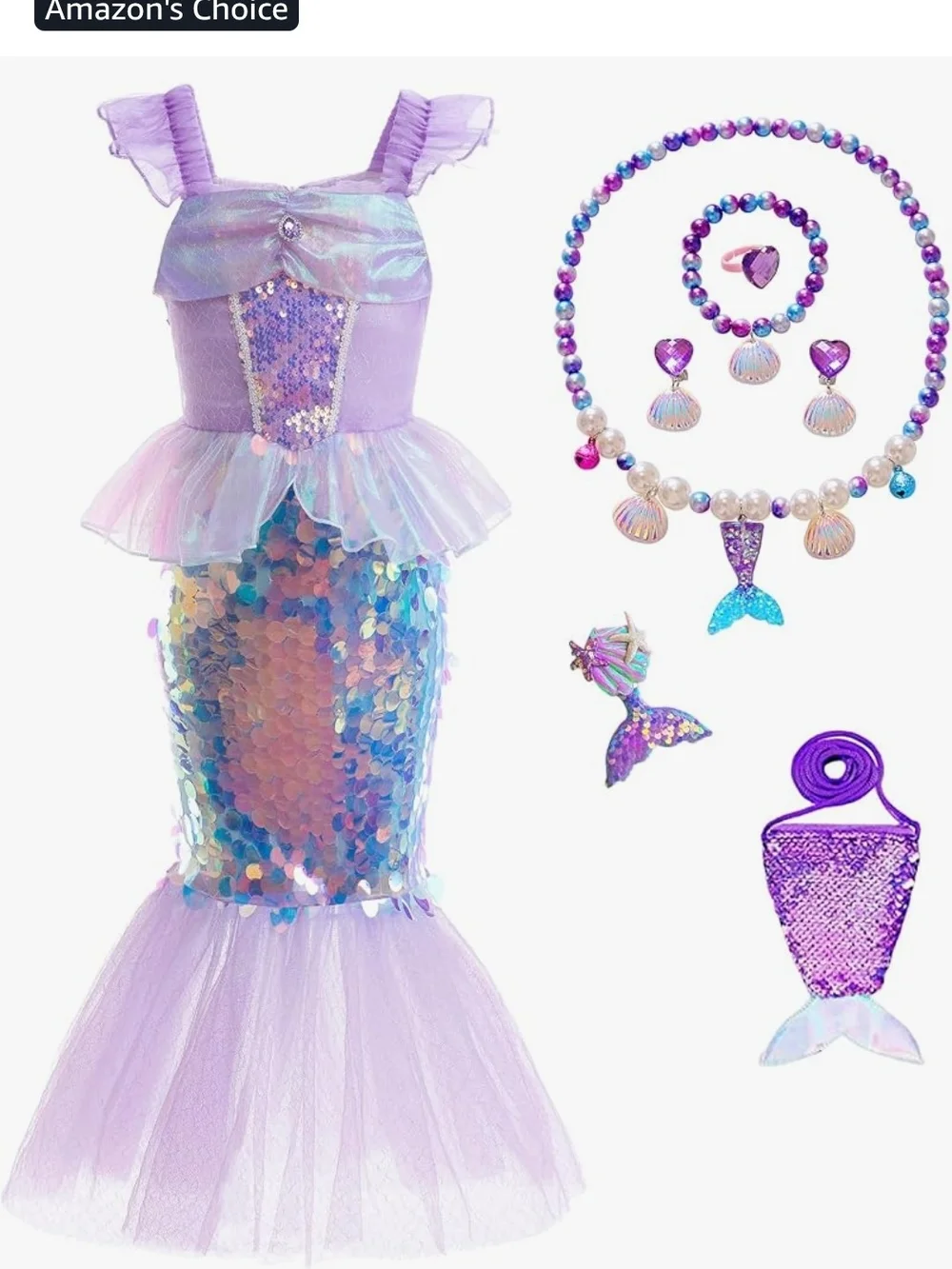 Lilac Mermaid Sequin Kids Costume Dress - Iridescent Purple